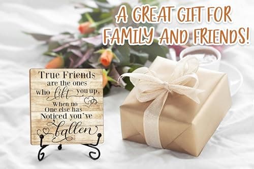Friendship Quotes Desk Decor Gifts for Women Best Friends, True Friends Are The Ones Who Lift You Up Tabletop Sign, Motivational Wood Plaque With Iron Stand for Home Office Bedroom -16