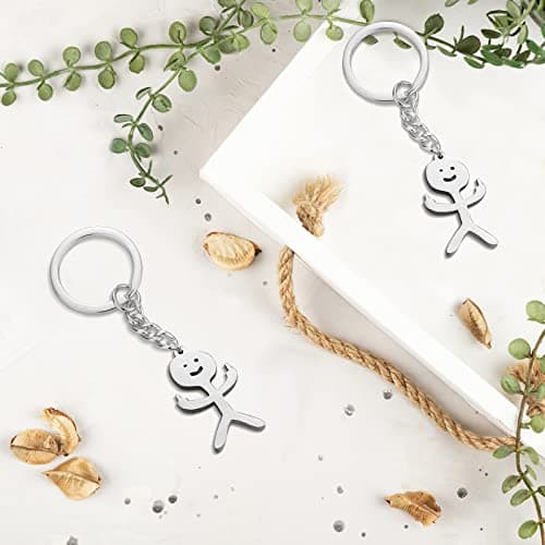 Junkin 3 Pcs Christmas Stainless Steel Funny Doodle Keychain Finger Keychain Long Distance Friendship Jewelry Gift Women Men