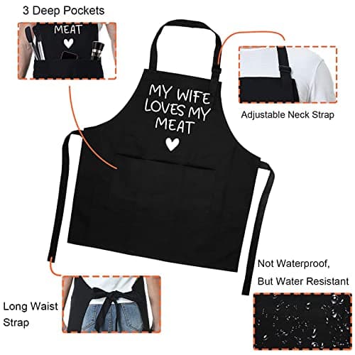 Fairy's Gift Funny Husband Apron, Men's Anniversary Christmas, Cool Birthday Gifts for Him, Husband Gifts from Wife, Manly Presents for Men, Grilling Kitchen Aprons with Pockets for Cooking Hubby Him