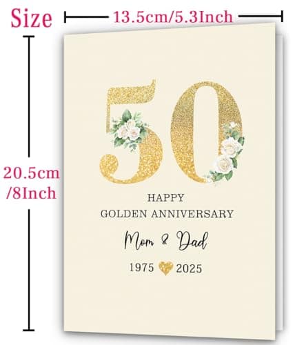 50th Anniversary Card for Mom & Dad,Happy Golden Anniversary Card Gift for parents,8x5.3 Inches,Quick-Dry,Eco-Friendly