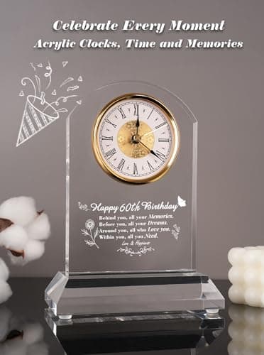 DEEWISH 60th Birthday Gift Quartz Desk Clock – Elegant Home Blessing Decoration for Parents, Grandparents, Friends, Mom, Dad, Happy 60 Years Birthday Decoration for Women Men