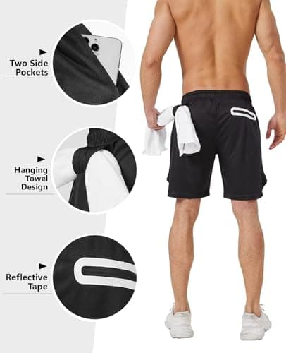 3 Pack Men's 2 In1 Gym Shorts Men with Pockets 7 inch Workout Shorts Men Running Shorts with Liner&Towel Loop
