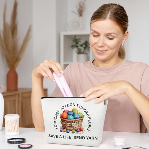 Funny Crochet Gifts Makeup Bag, Gifts for People Who Like Knitters, Knitting Present for Women, I Crochet so I Don't Choke People Cosmetic Bag for Purse