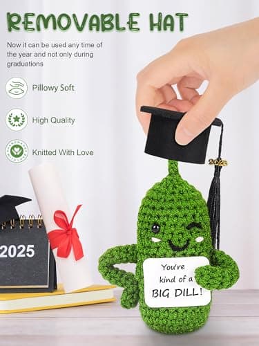 Primo Lines 2025 Graduation Gift - Handmade Crochet Emotional Support Pickle Doll with Cap, 4.73" Cute Knitted Potato Plushie, Unique Keepsake for Graduates, Friends & Anxiety Relief