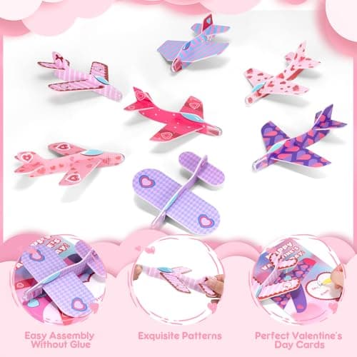 28 Pack Valentines Day Cards for Kids School with Foam Airplane, Valentines Day Gifts For Kids, Valentines Exchange Prize Gifts Cards Boys & Girl, Airplane Valentines Party Favors