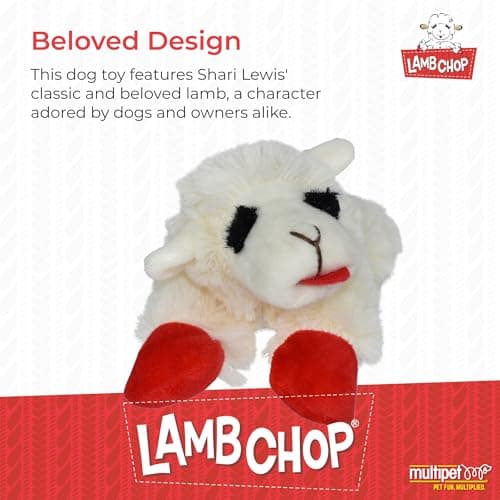 Multipet Lamb Chop Dog Plush Toy - Squeaky Toy for All Dogs - Extra Soft Plush - Stuffed Animal Dog Toy for Cuddling & Playing - Cute Pet Toy (6", Cream)