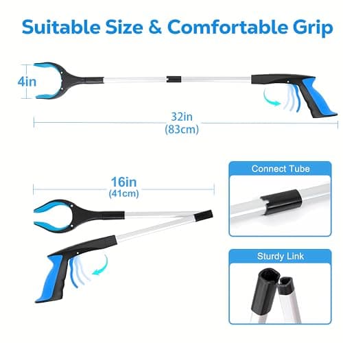 Grabber Reacher Tool - 32” Extra Long Foldable Gripper and Reaching Tool - Heavy Duty Pick Up Stick Grabbers for Seniors, Trash, Surgery Recovery Must Haves Gifts (Blue)