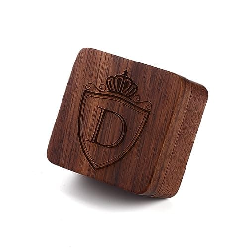 Mens Initial Silver Cufflinks A-Z Alphabet Letter Steel Cuff Links with Engraved Walnut Wood Box Groom Groomsman Wedding Set…