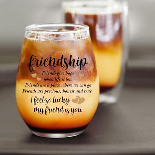 DYJYBMY Friends Give Hope When Life Is Low Friendship Stemless Wine Glass With Gifts Box, Stemless Wine Tumbler, Housewarming Parting Thank You Gifts For Friends Soul Bestie Confidante BBF