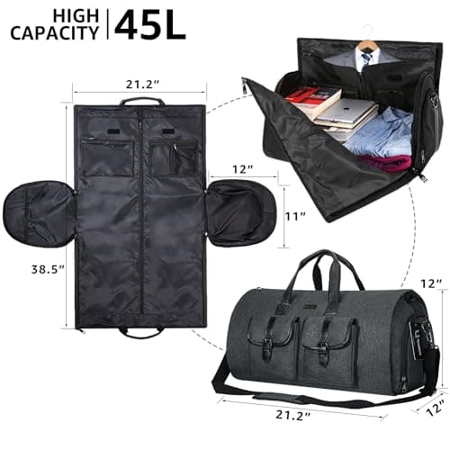 UNIQUEBELLA Convertible Garment Bag for Travel Carry on Garment Duffel Suit Bag with Shoe Compartment Weekend Flight Bag for Men