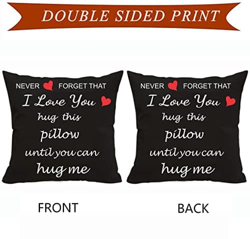Anrkets Two Sided Printing Lover Pillow Cover I Love You Hug This Pillow Until You Can Hug Me, Valentine's Day Birthday Gifts for Girlfriend Cotton Linen Square Decorative Waist Pillowcase 18"x 18"