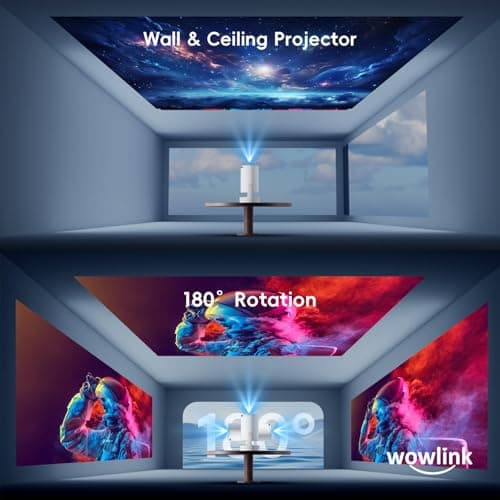 [Built-in Apps & 2025 Upgraded] Mini Projector with WiFi 6 and Bluetooth 5.4 Support 4K 1080P Auto Keystone 180° Rotatable Projector Portable Compatibile with HDMI/TV Stick/Memory Stick/Laptop, White