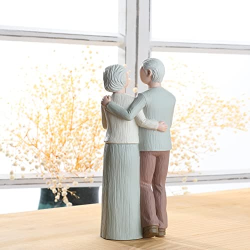 Loving Elderly Couple Figurines, Wedding Anniversary Statues for Home Decoration, Sculpted Hand-Painted Figures Gifts to Parents Grandparents