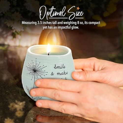 Pavilion Gift Company - 8 Oz Candle Holder - Green Ceramic Candle Jar with 100% Soy Wax Candle Serenity Scent "Smile And Make A Wish, Happy 50th" Ideal Gift for Loved Ones - Printed Text, Love Theme