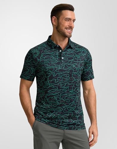 Obla Mens Golf Polo Shirts Short Sleeve Dry Fit Performance Moisture Wicking Casual Print Collared Golf Shirts for Men