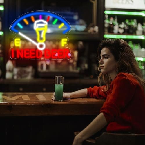 I Need Beer Neon Sign for Wall Decor Dimmable Beer LED Light Beer Dashboard Bar Neon Light for Man Cave Bar Pub Party Restaurant Christmas Birthday Gift Art Size13.6 * 12.5(WZCP020)