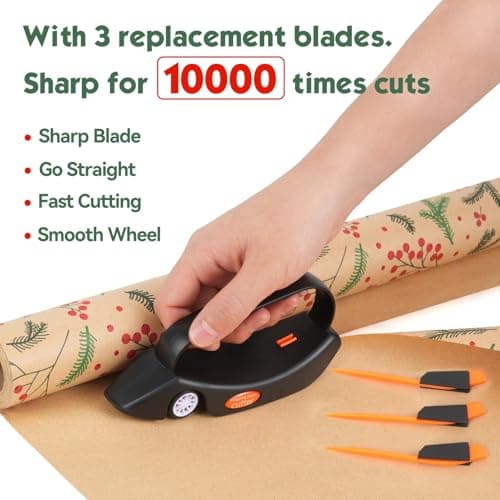 2PC Wrapping Paper Cutter Gift Wrap Cutter Christmas Wrapping Paper Cutter Slider Cutter Tool Paper Roller Cutters for Christmas Gift Wrapping Packing with 3 Replaceable Blades (2PC Black)