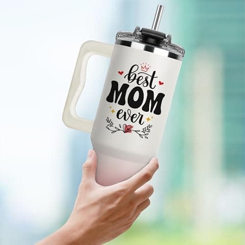 Best Mom Ever Tumbler, Mommy Coffee Mug, Mama Tumblers, Momma Gift Ideas, Funny Birthday Present For Her, Mom Cup, Cute Mother Day Gift Tumbler With Handle 40oz