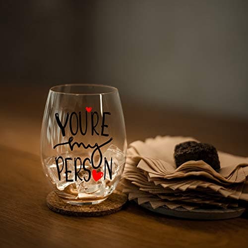 Perfectinsoy You're My Person Funny Stemless Wine Glass, Best Friend Wine Glass for Women, Perfect Birthday, Wedding, Christmas, Mother's Day Gift for Women Friend