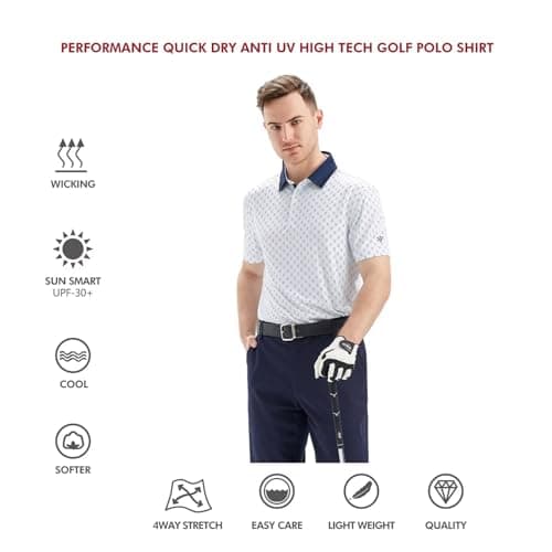 Golf Shirts for Men Dry Fit Short Sleeve Print Performance Moisture Wicking Polo Shirt