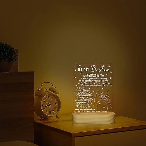 to My Bestie Gifts,3D Illusion Lamp I Love You Friends Night Light for Best Friend Sister Girls Women BFF Birthday Holiday Friendship Gift, Soft Warm White Colors LED Wooden Table Lamp