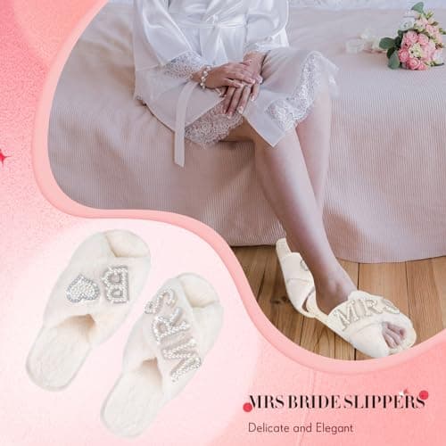 Tarpop Bride Slippers Mrs Slipper for Wedding with Personalized Initial Pearl Design Bridal Gifts