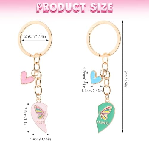 Ouligay 2 Pcs Heart Matching Keychains for Women,Best Friend Keychain,Best Friend Keyring,Long Distance Friendship Birthday Creative Gifts(Pink Bule)