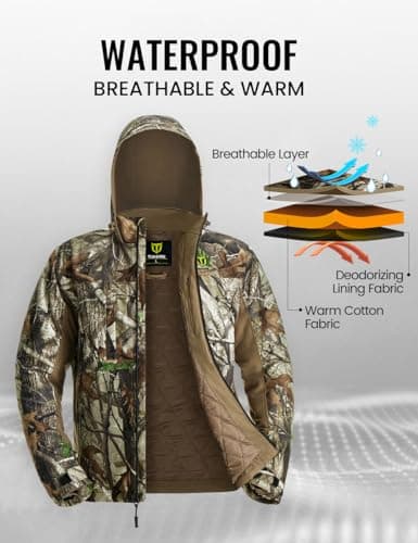TIDEWE Hunting Clothes for Men with Face Mask, Silent Waterproof Hunting Jacket and Adjustable Bibs, Safety Strap Compatible