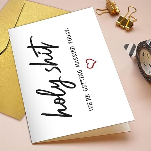 Qiliji Funny Wedding Day Card, Groom Bride Wedding Day Vows Card, To My Husband Wife On Our Wedding Day Card, Holy Shit We're Getting Married Today