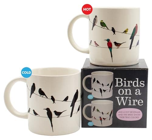The Unemployed Philosophers Guild Birds on a Wire Heat Changing Mug - Add Coffee and Colorful Birds Appear, Comes in a Fun Box