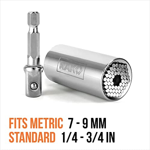 RAK Super Universal Socket Tool, 7-19mm Universal Socket Wrench Set, Gator Grip with Power Drill Adapter Set, Stocking Stuffer, Ideal Cool Gadgets Stuff for Birthday Gifts for Men Dad Husband