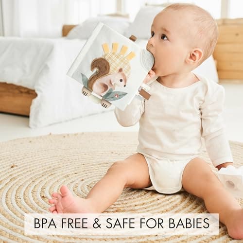 Soft Baby Book with Touch and Feel Pages - Cute Sensory Book for Babies 0-6, 6-12 & 12-18 Months with Mirror & Crinkle Paper - The Perfect Christmas Toy for Baby Showers Or as a Newborn/Infant Gift