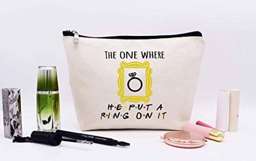 LIBIHUA Makeup Bag Cosmetic Bag Gift for Women Engagement,Bride to Be,Newly Engaged Present,Funny Wedding Present for Her,The One Where He Put A Ring On It,Friends TV Show Theme Present