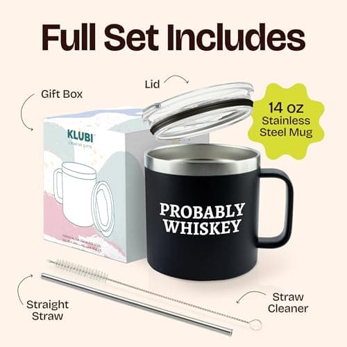 Dad Gifts for Christmas Day - Whiskey Gifts for Men Probably Whiskey Coffee Mug for Dad Tumbler Black 14oz Gift for Whisky Lovers Funny Birthday Present for Coffee Drinkers Gift Ideas for Father's Day