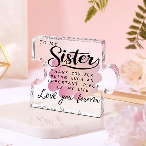 Sister Birthday Gifts, Big Sisters Gift Ideas from Sister, Unique Acrylic Puzzle Plaque Sister Gift Baskets Stuffers for Women Easter Birthdays Wedding