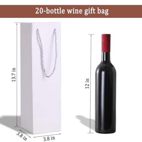 Tlenpo 20 Pack White Wine Gift Bag Set with Handles, 13.7x3.8x3.8 Inch, Kraft Whiskey Wine Bag for Valentines, Wedding, Easter, Christmas, Baby Shower, Birthday Party