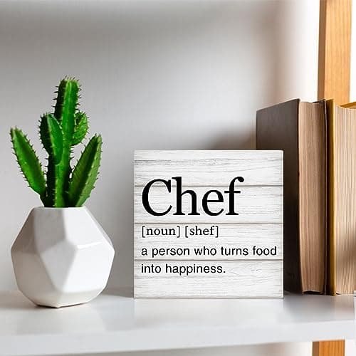 Chef Gift for Men Women Chef Definition Quotes Wooden Box Sign Desk Decorative Wooden Sign Home Kitchen Decor for Desk Table Shelf 5 x 5 Inches