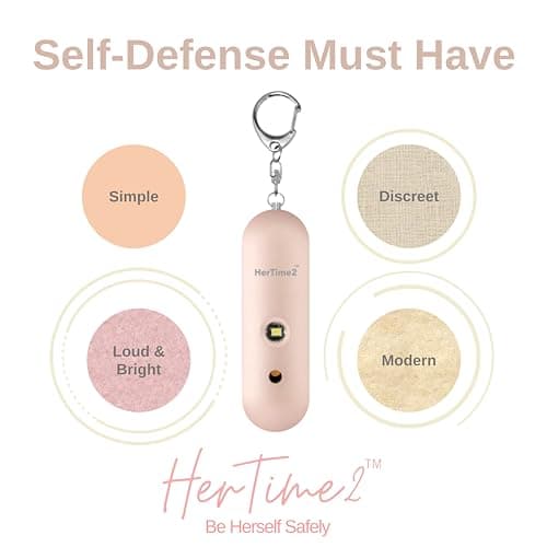 Personal Safety Alarm – Travel Safe Waterproof – Gift for Women College Girls – Self Defense Keychain – Extra Loud Siren – Strobe Light – Cute Key Chains Protection (Rose Gold)