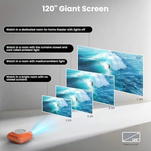 Mini Projector with Two -Way Bluetooth, Portable Projector for Home Theater Use, Support 1080P for Outdoor Projector/Movie Projector Compatible with HDMI, USB, Laptop, TV Stick (Orange)