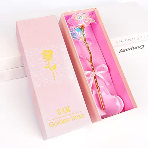 Beferr Gifts for Women Mom Galaxy Rose Glass Crystal Flowers with Heart-Shaped Base Eternal Roses Forever Flowers Mother's Birthday Gifts for Grandma Daughters Wife Sister Kids