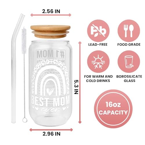 Gifts for Mom from Daughter Son - Birthday, Mothers Day, Christmas Mom Gifts for Wife, Her - Gift Ideas for Mama, Mother - Gift for New Moms, Mothers - 16 Oz 2-sided Can Glass