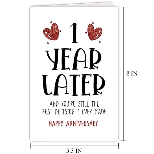 Supoeguk Happy One Year Card for Girlfriend Boyfriend, First Anniversary Card for Him Her, Funny 1st Wedding Anniversary Card for Wife Husband