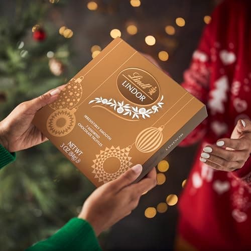 Lindt LINDOR Holiday Assorted Chocolate Candy Truffles Token Gift Box, 3.0 oz.