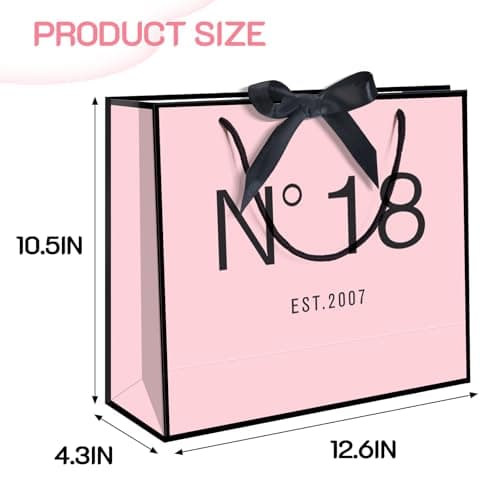 18th Birthday Gift Bag with Card Envelope Sticker Bow Ribbon and Tissue papers for Women Girls N°18 EST.2007 Design with Handles,for Celebrating 2007 18th Birthday Anniversary 13" (EST.2007 18th)