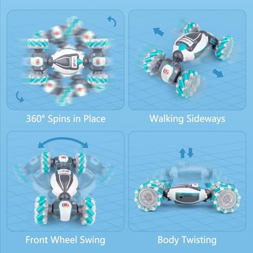 PREPOP Gesture Sensing RC Stunt Car, Birthday for Age 6 7 8-12 13+ Year Old Boys - Cool Toys for Kids, Hand Controlled Remote Control Twist Vehicle with Lights & Music, 4WD Rotating