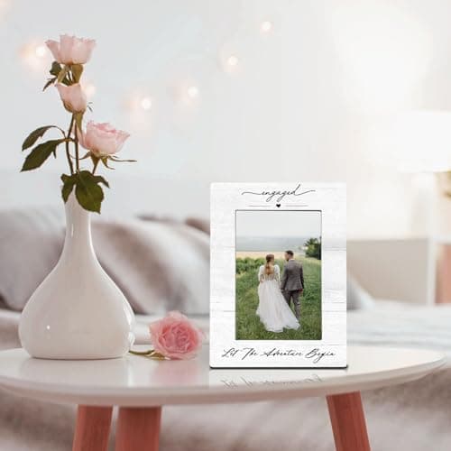 Engagement Couples Newlyweds Picture Frame 4x6, Engagement Gifts for Couples, Just Engaged Gift, Wedding Gifts for Newlyweds Bride Groom, Engaged Couple Picture Photo Frames for Desk Decor