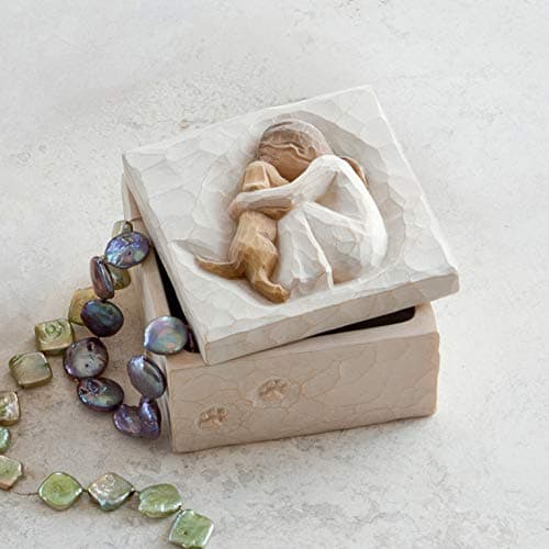 Willow Tree True, Truly a Friend, Box for Jewelry and Treasures with Bas-Relief Carving of Girl with Puppy Dog, Sculpted Hand-Painted Keepsake Box