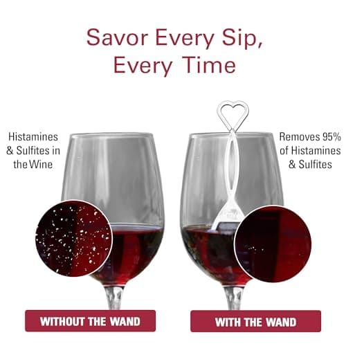 PureWine The Wand Wine Purifier - Red & White Wine Filters for Histamines & Sulfites, Sulfite Remover Sticks, Helps Allergies & Headaches, Gift Accessories for Women & Men - 3 Wands, Silver
