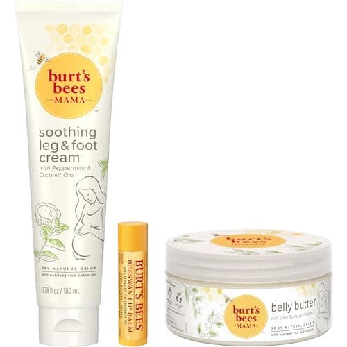 Burt's Bees Pregnancy Essentials Gifts Set, 3 Giftable Baby Shower Products & Must Have Baby Registry Items, Nourishing Skincare - Mama Belly Butter, Original Lip Balm, Leg & Foot Cream