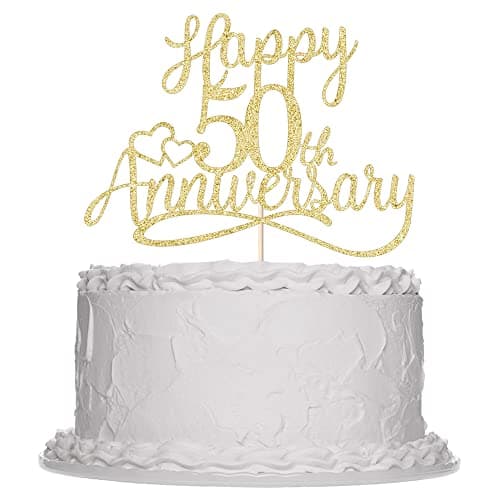 Sleyberoy golden Glitter Happy 50th Anniversary Cake Toppers -Wedding Anniversary Party Decorations, 50th Wedding Anniversary, Company Anniversary Party, Birthday Party Decorations